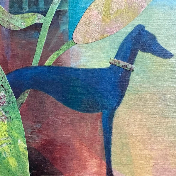 Detail of the black dog from Teresa Flavin's Stargazer painting.