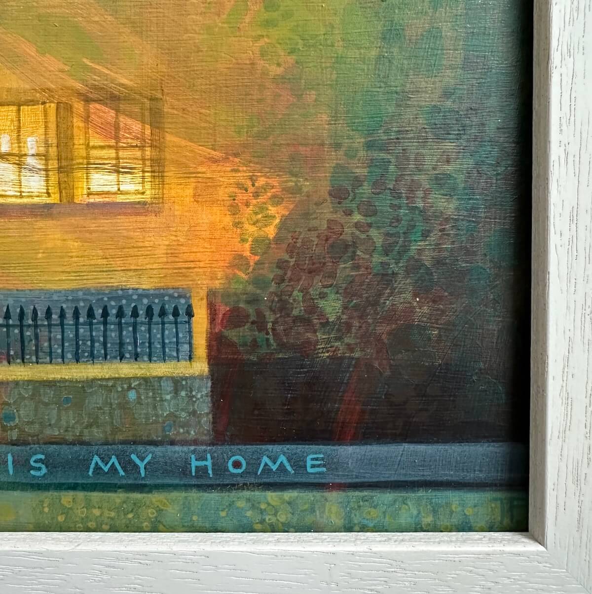 Framed artwork detail of Bronte Birthplace with text, featuring warm colours.